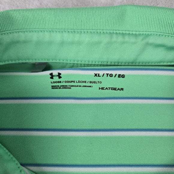 Under Armour Golf Men's XL Polo Shirt Loose Green Striped - Picture 4 of 7